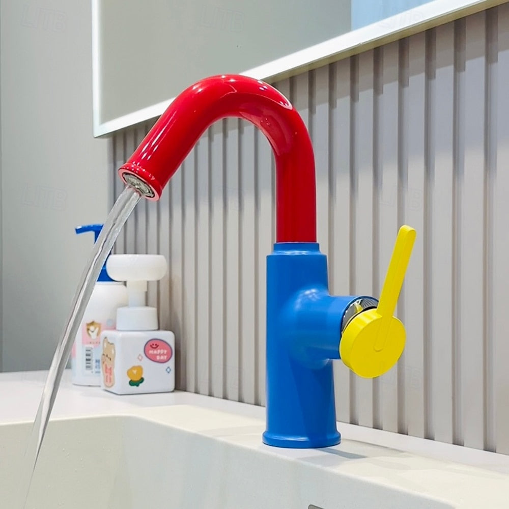 Modern High-Arc Bathroom Faucet, Single-Handle Single-Hole Faucet, Multi- / Green / White / Yellow / Pink / Gray / Silver