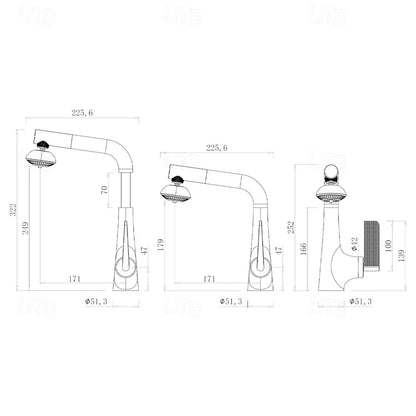 Modern Single-Hole Pull-Out Kitchen Faucet, Single-Handle Multi-Function Faucet, Gray / Silver / White / Multi