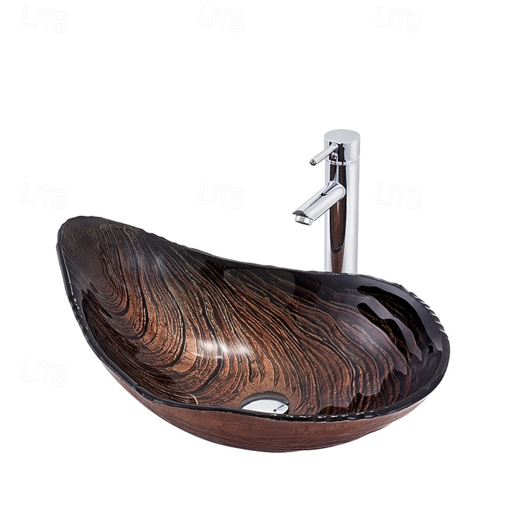 Modern Tempered Glass Vessel Sink, Single-Handle Chrome Waterfall Faucet Combo