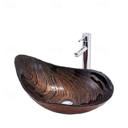 Modern Tempered Glass Vessel Sink, Single-Handle Chrome Waterfall Faucet Combo