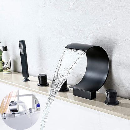Modern Waterfall Roman Tub Faucet, 3-Handle Brass Bathtub Faucet with Handheld Shower, Matte Black / Chrome