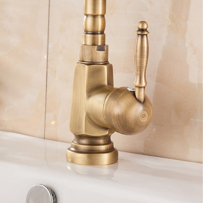 Antique Brass Retro Kitchen Faucet, Single-Handle Swivel Spout Faucet