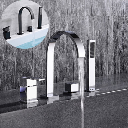 Waterfall Roman Tub Faucet, Deck-Mounted Single-Handle 4-Hole Faucet with Handheld Shower, Chrome / Matte Black
