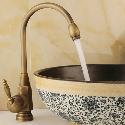 360-Degree Swivel High Arc Vessel Sink Faucet, Single-Handle Single-Hole Bathroom Faucet, Antique Brass / Matte Black