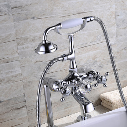 Traditional Roman Tub Faucet with Handheld Shower, 3-Handle Deck-Mount Tub Filler, Chrome / Polished Gold