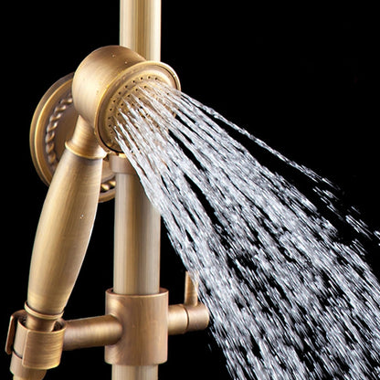 Antique Brass Wall-Mount Rainfall Shower System, Single-Handle Shower Faucet Set with Handheld Shower