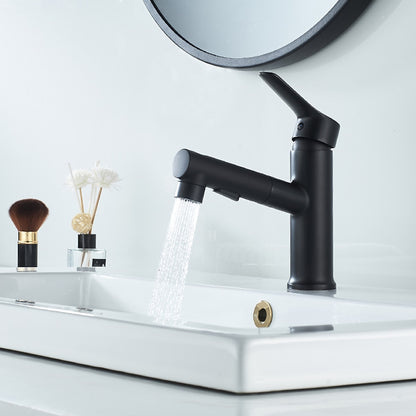 Modern Pull-Out Spray Bathroom Faucet, Single-Handle Brass Faucet, Matte Black / Chrome