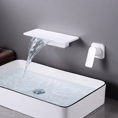 Waterfall Wall-Mount Bathroom Faucet, Single-Handle Brass Sink Faucet, Matte Black / Matte White