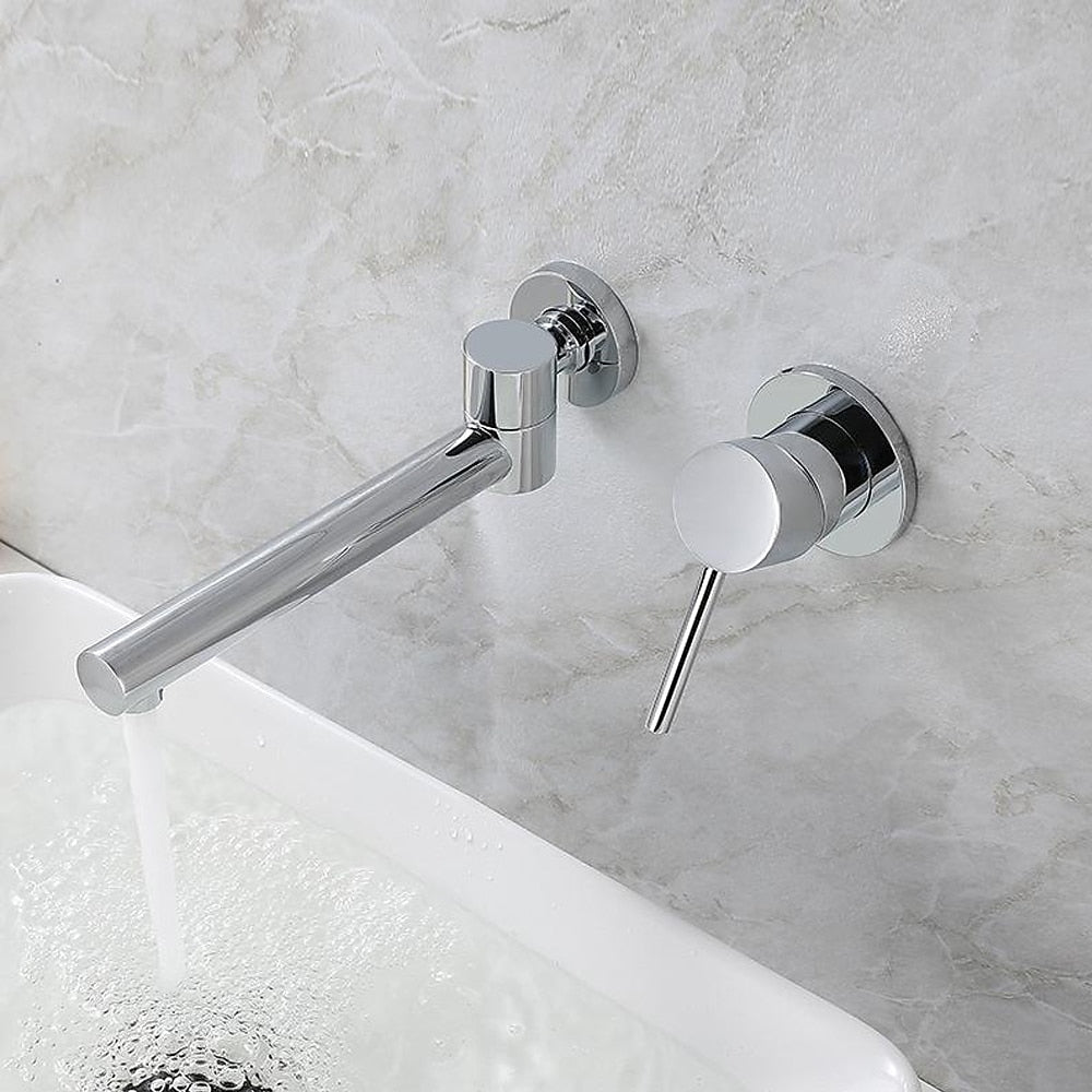 Modern Wall-Mount Single-Handle Bathroom Faucet, Swivel Spout Brass Basin Faucet, Chrome / Matte Black