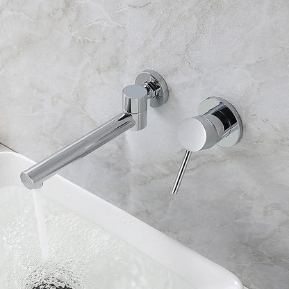 Modern Wall-Mount Single-Handle Bathroom Faucet, Swivel Spout Brass Basin Faucet, Chrome / Matte Black