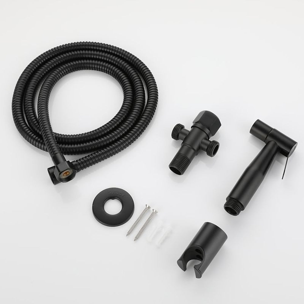 Matte Black Stainless Steel Handheld Bidet Sprayer, Wall-Mount Toilet Sprayer Kit with T-Valve / Hose