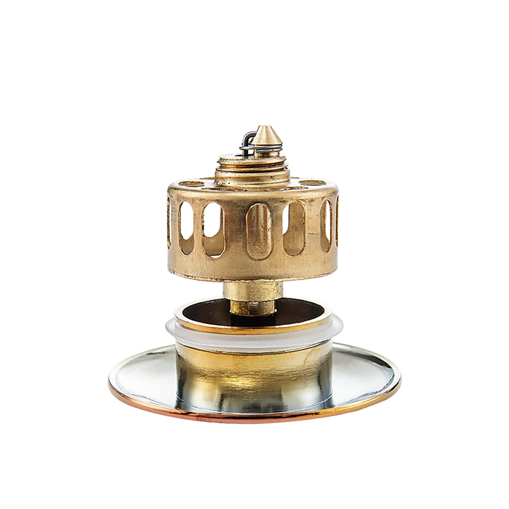 Rose Gold Brass Pop-Up Sink Drain with Overflow, Vessel Vanity Sink Drainer