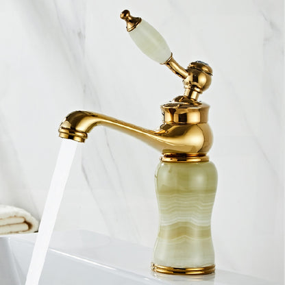 Jade Insert Bathroom Faucet, Modern Single-Hole Single-Handle Brass Faucet, Gold / White / Black