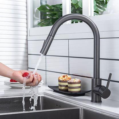 Modern Pull-Down Kitchen Faucet, Single-Handle Swivel Spout Faucet, Matte Black / Brushed Gold / Brushed Nickel / Chrome / Gunmetal