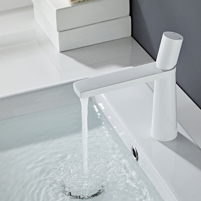 Modern Single-Hole Single-Handle Bathroom Faucet, Brass Flat Spout Basin Faucet, Matte Black / Brushed Gold / Matte White / Chrome / Gunmetal
