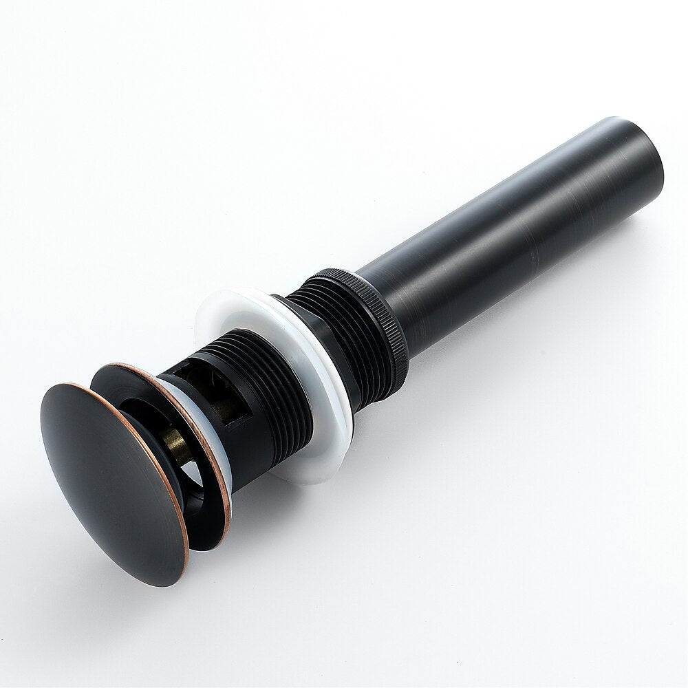 Oil-Rubbed Bronze Brass Pop-Up Sink Drain, Contemporary Bathroom Basin Drain with Overflow