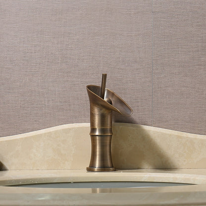 Waterfall Antique Brass Bathroom Sink Faucet, Single-Handle Single-Hole Faucet