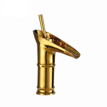 Waterfall Single-Hole Bathroom Faucet, Single-Handle Brass Faucet, Antique Brass / Oil-Rubbed Bronze / Polished Gold