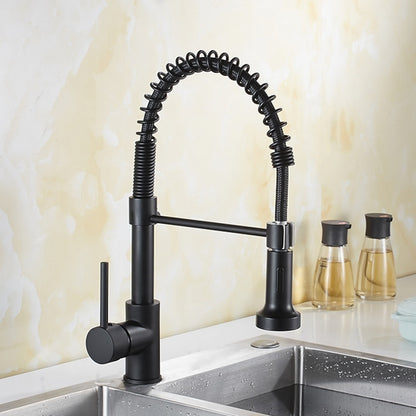 Commercial Spring Pull-Down Kitchen Faucet, High Arc Swivel Spout Faucet with Soap Dispenser, Matte Black / Brushed Nickel / Chrome