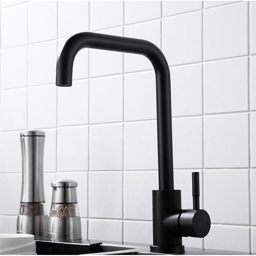 Modern Single-Hole Kitchen Faucet, Single-Handle High-Arc Faucet, Matte Black / Polished Brass