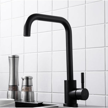 Modern Single-Hole Kitchen Faucet, Single-Handle High-Arc Faucet, Matte Black / Polished Brass