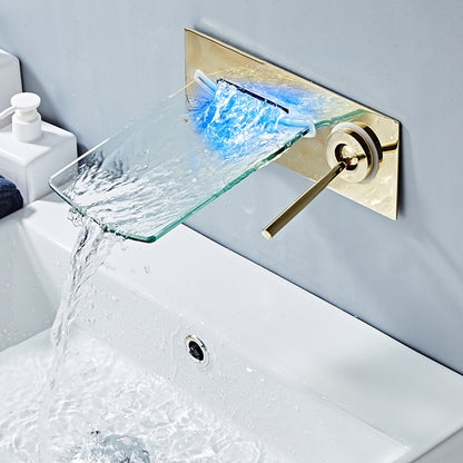 LED Waterfall Wall-Mount Faucet, Single-Handle Bathroom Basin Tap, Chrome / Brushed Nickel / Oil-Rubbed Bronze / Brushed Gold / Rose Gold