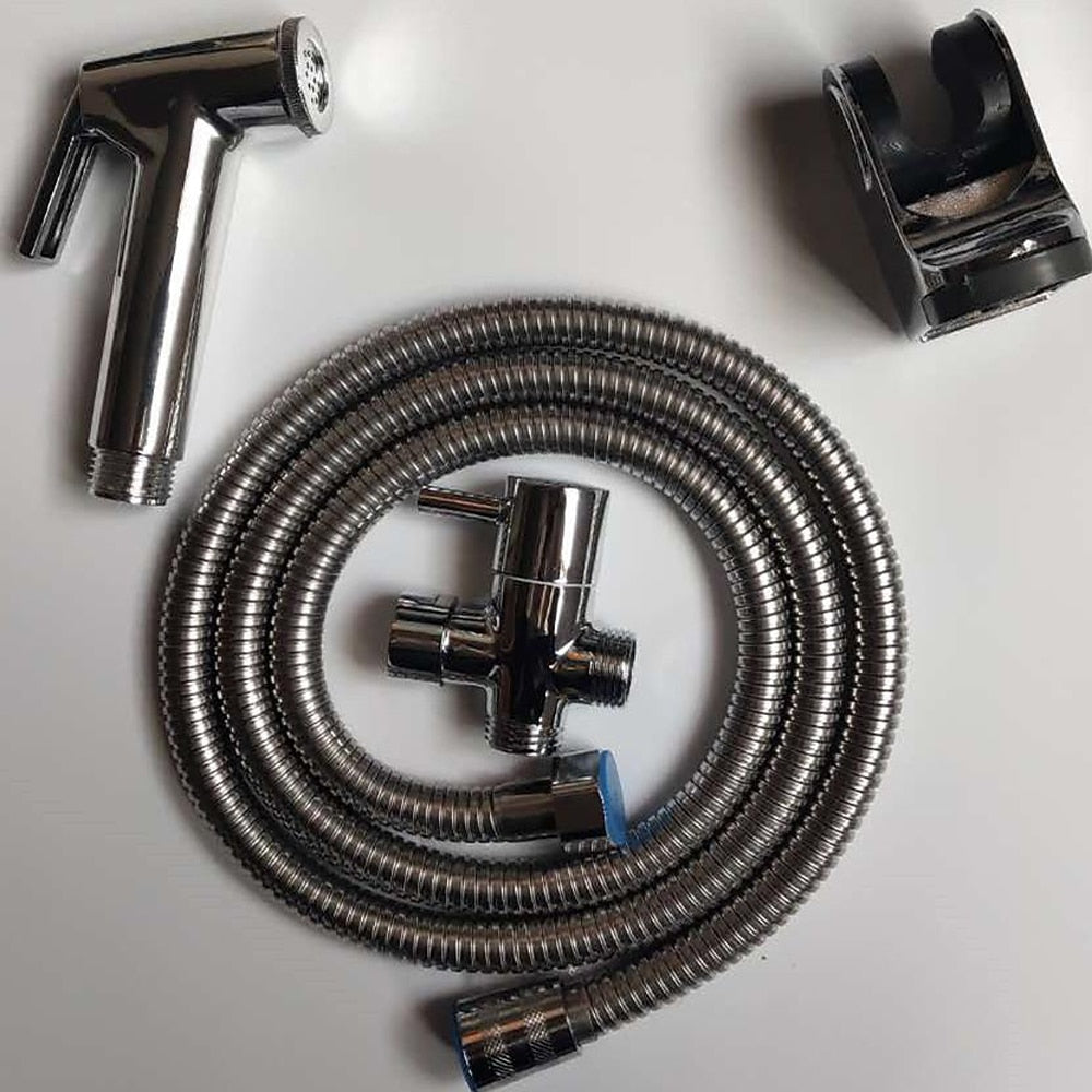 Chrome ABS Handheld Bidet Sprayer, Wall-Mount Toilet Shattaf with Hose / Holder