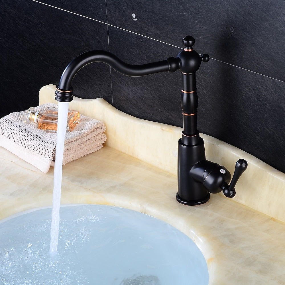 Oil-Rubbed Bronze Antique Single-Hole Bathroom Faucet, Single-Handle Swivel Spout Faucet