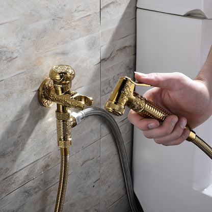 Polished Gold Antique Handheld Bidet Sprayer, Vintage Brass Toilet Shattaf Set with Hose / Wall Bracket