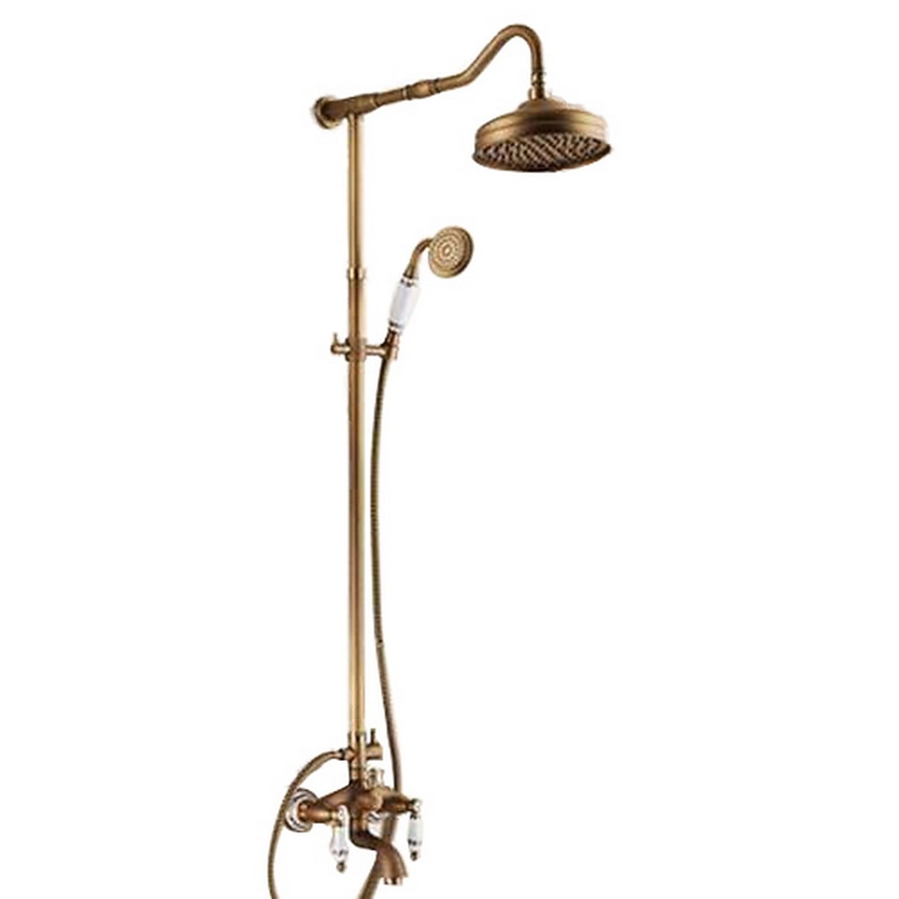 Oil-Rubbed Bronze Rainfall Exposed Tub Shower System, Traditional Wall-Mount Dual-Handle Faucet with Handheld Shower