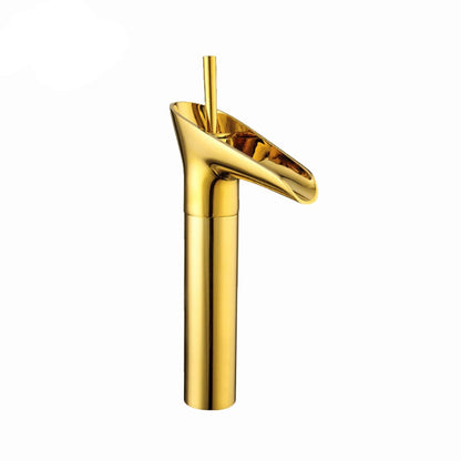 Waterfall High Arc Vessel Sink Faucet, Single-Handle Single-Hole Brass Faucet, Antique Brass / Brushed Gold / Oil-Rubbed Bronze / Brushed Nickel / Chrome