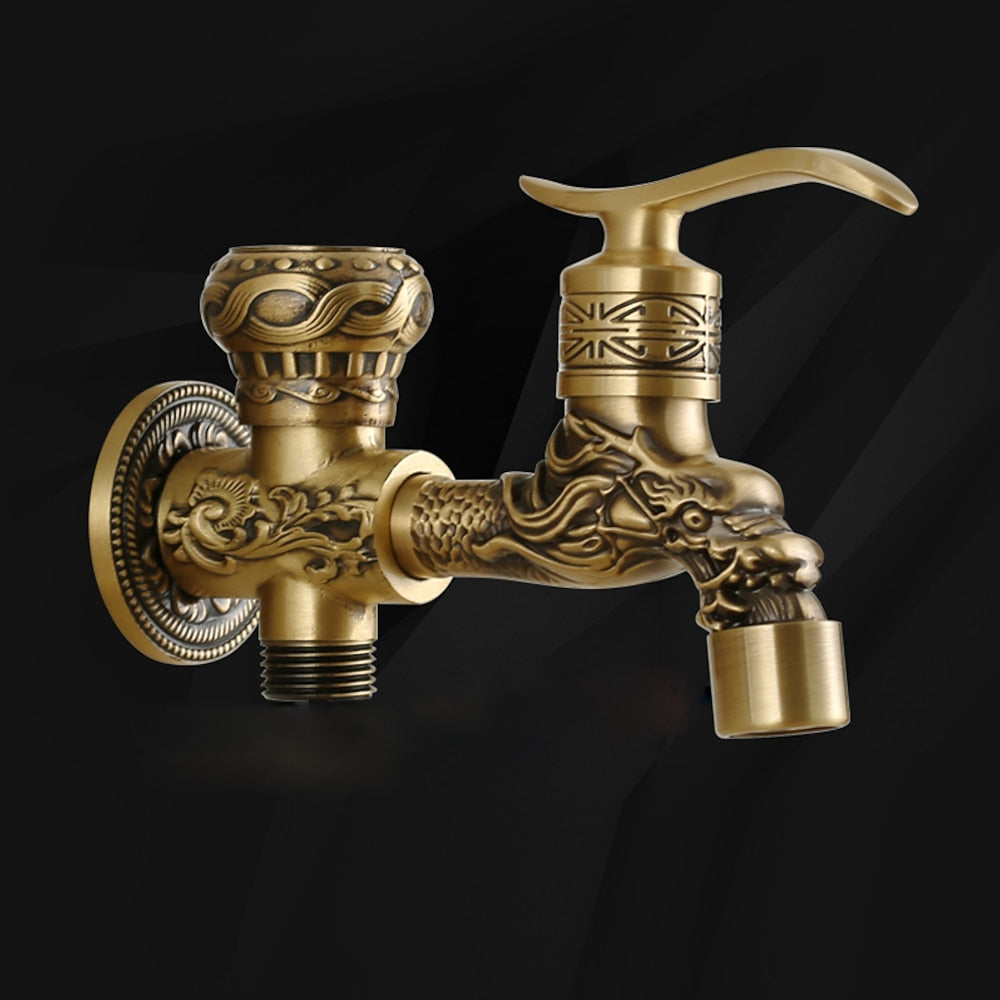 Antique Brass Wall-Mount Bidet Faucet, Handheld Toilet Sprayer Set