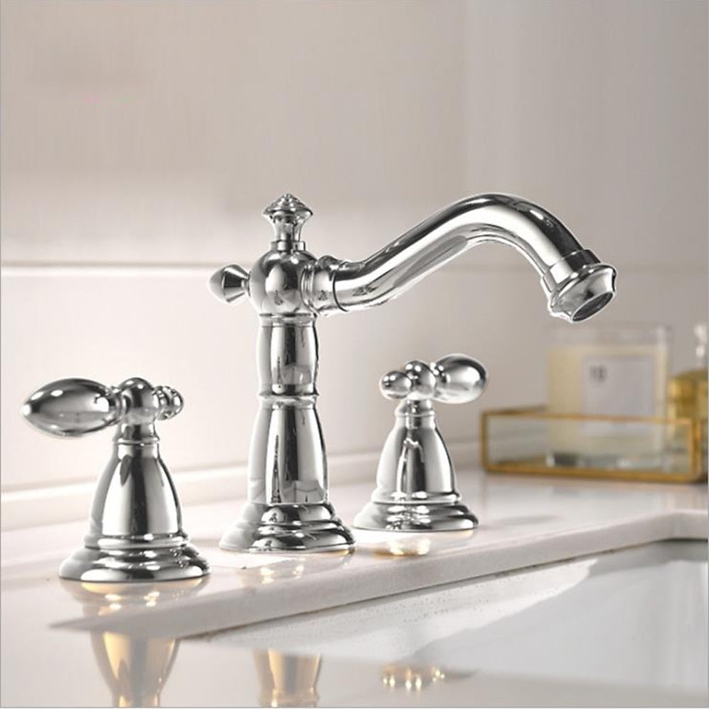 Vintage Widespread Bathroom Faucet, Double Handle Swivel Spout Faucet, Brushed Gold / Antique Brass / Matte Black / Chrome
