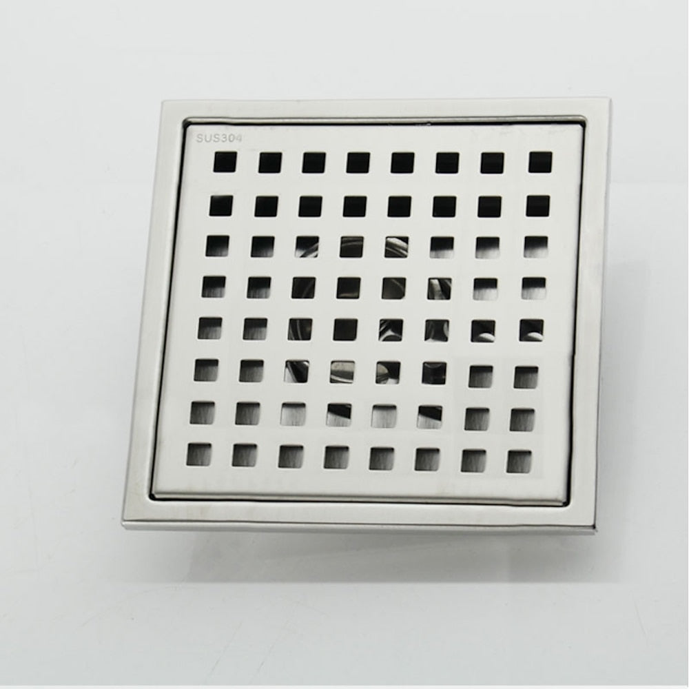 Stainless Steel Modern Square Shower Floor Drain, Floor-Mounted Drain with Removable Cover / Hair Catcher