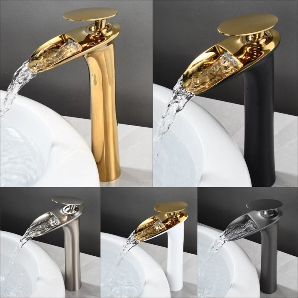 Waterfall Vessel Bathroom Faucet, Modern Single-Handle Single-Hole Tall Basin Faucet