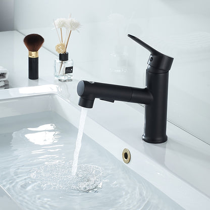 Modern Pull-Out Spray Bathroom Faucet, Single-Handle Brass Faucet, Matte Black / Chrome