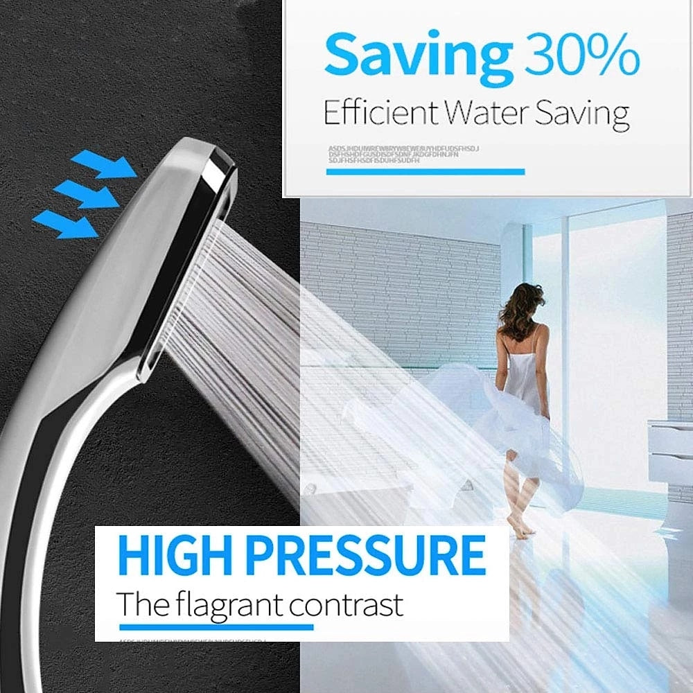 High-Pressure Water-Saving Rectangular Hand Shower, Contemporary ABS Shower Head, Chrome / Matte Black