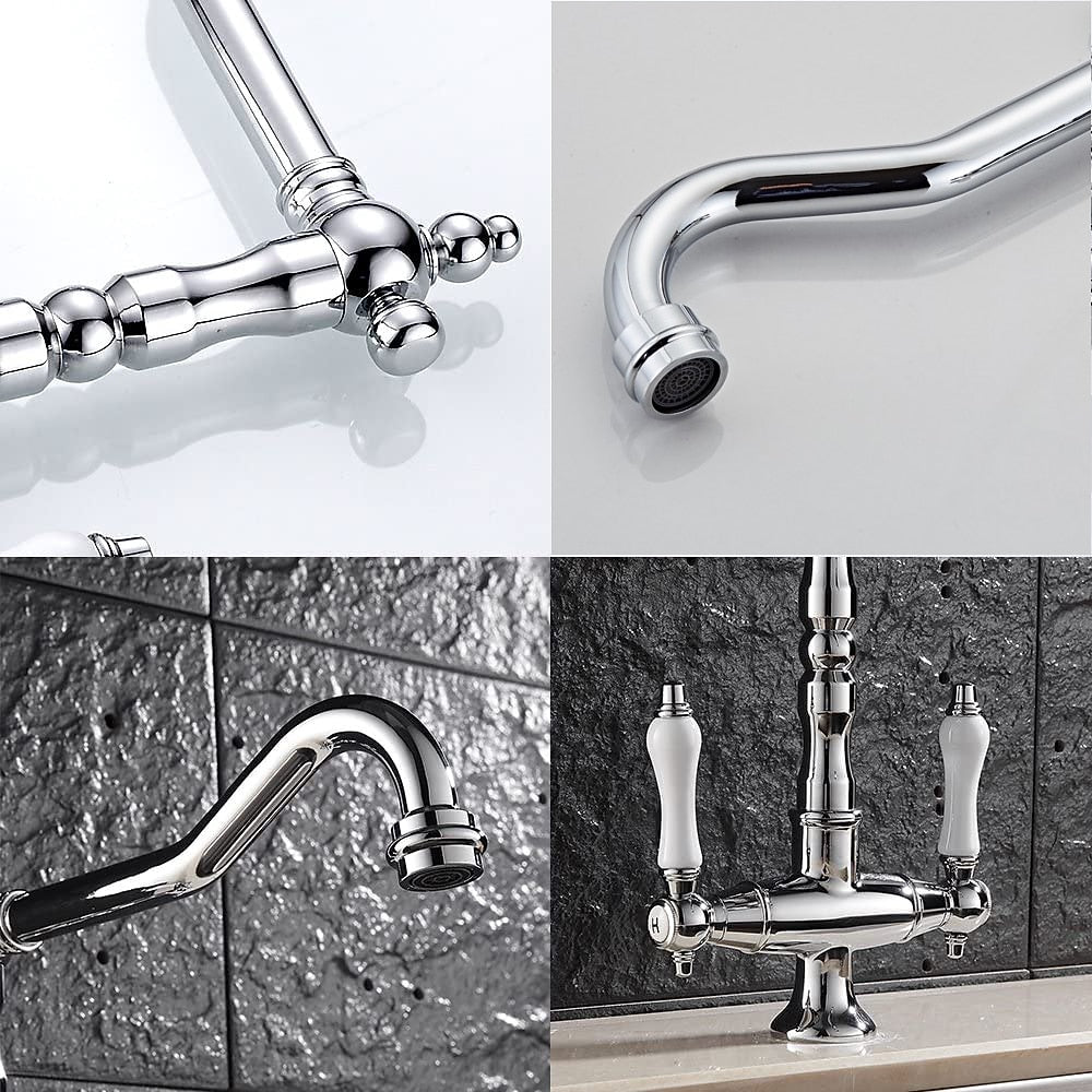 360-Degree Swivel High Arc Brass Faucet, Traditional Single-Hole Two-Handle Bathroom Faucet, Chrome / Matte Black / Antique Brass