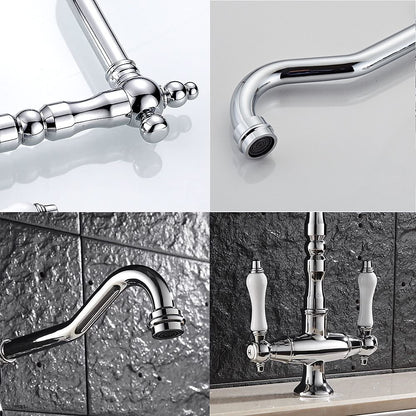 360-Degree Swivel High Arc Brass Faucet, Traditional Single-Hole Two-Handle Bathroom Faucet, Chrome / Matte Black / Antique Brass