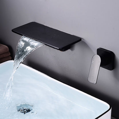 Waterfall Wall-Mount Bathroom Faucet, Single-Handle Brass Sink Faucet, Matte Black / Matte White