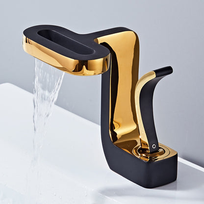 Waterfall Single-Hole Bathroom Faucet, Single-Handle Brass Vanity Faucet