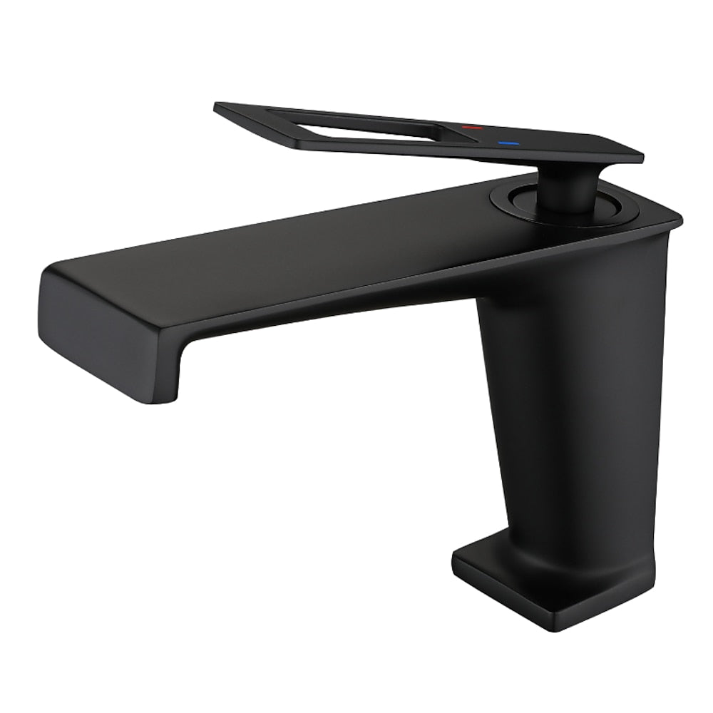Modern Geometric Spout Single-Hole Bathroom Faucet, Single-Handle Brass Vanity Faucet, Brushed Gold / Chrome / Gunmetal / Matte Black