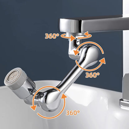 Chrome 1080-Degree Rotating Faucet Extender, 2-Mode Sprayer Faucet Attachment with Mechanical Arm