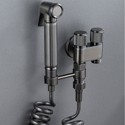 Dual-Handle Wall-Mount Bidet Sprayer, Solid Brass Shattaf Sprayer, Gray / Black / Silver