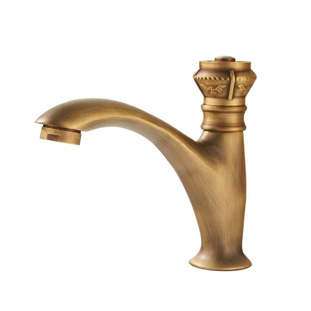 Antique Brass Vintage Bathroom Faucet, Single-Cold Single-Handle Basin Faucet