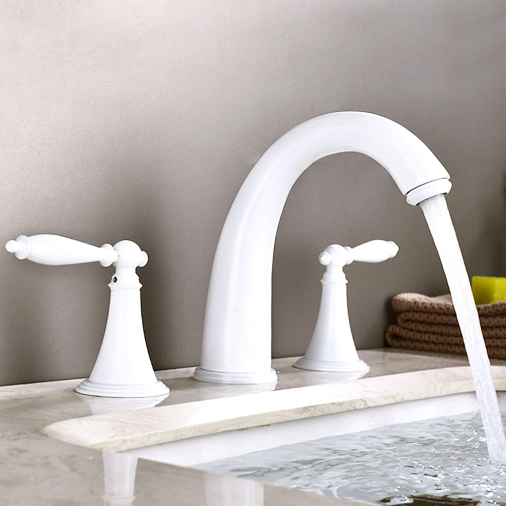 Modern High Arc Bathroom Sink Faucet, Widespread Dual-Handle Faucet, Matte Black / Matte White / Gunmetal / Chrome