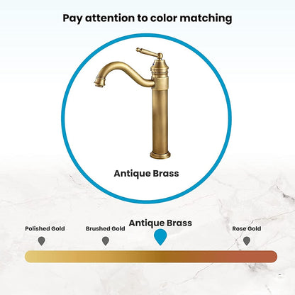 Antique Brass Traditional Single-Hole Vessel Sink Faucet, Single-Handle Brass Faucet, 360-Degree Swivel Spout Faucet