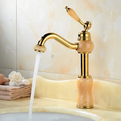Retro Vintage Height-Adjustable Swivel Spout Bathroom Faucet, Single-Handle Single-Hole Brass Faucet, Gold / White / Black