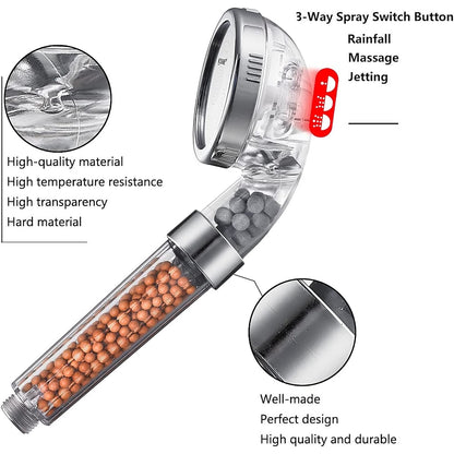 Filtered High-Pressure Handheld Shower Head, 3-Mode Spray Showerhead, Silver / Multi