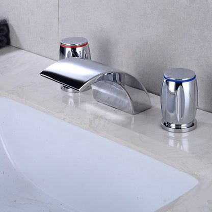 Waterfall Roman Tub Faucet, Double-Handle Deck-Mount Faucet, Chrome / Matte Black / Brushed Gold / Stainless Steel